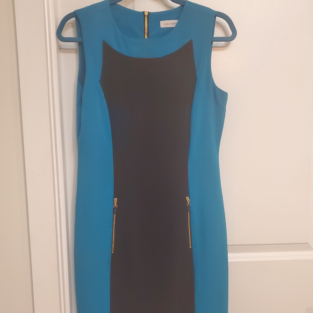 Sleeveless Black and Blue Calvin Klein Dress - Size 4